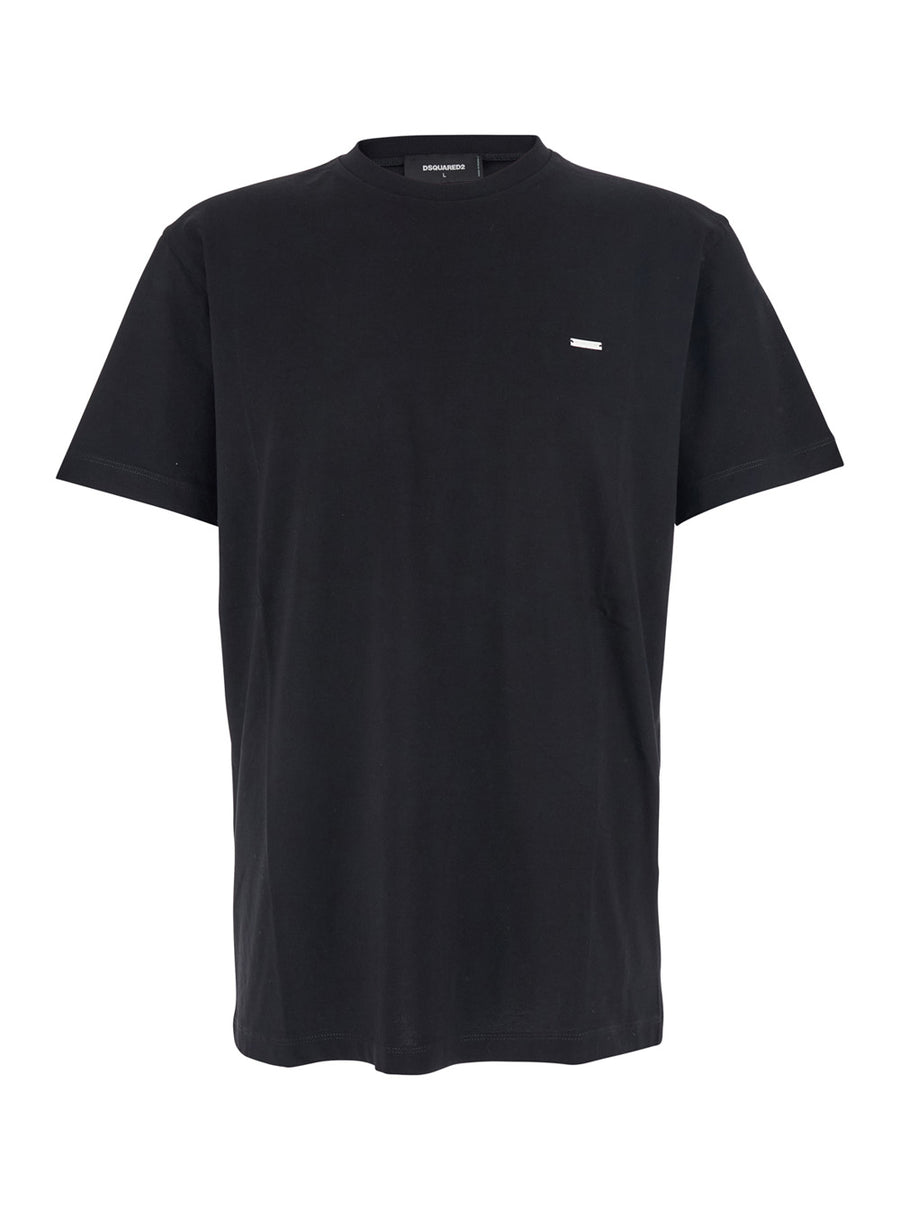 Black Crewneck T-Shirt With Patch Logo Cotton T-shirts