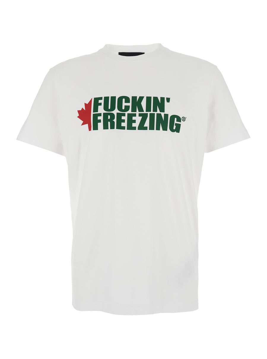 White Crewneck T-Shirt With Front Print Cotton T-shirts