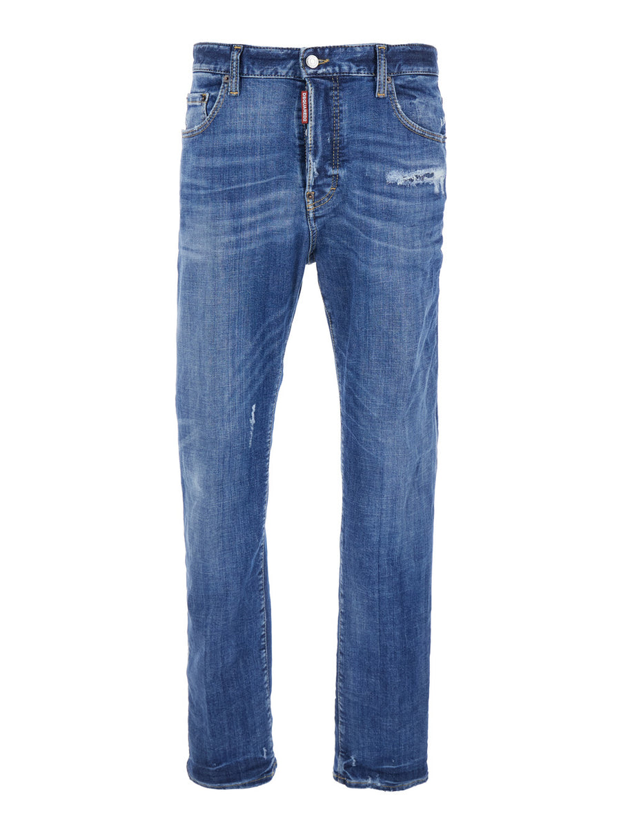 Blue Jeans With Ripped Details Cotton