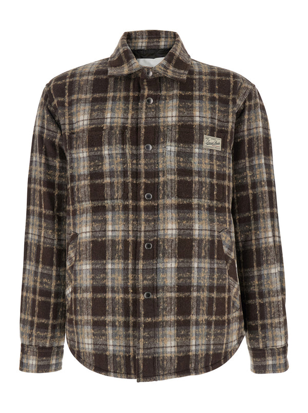 Brown Checkered Flannel Shirt With Patch Polyester