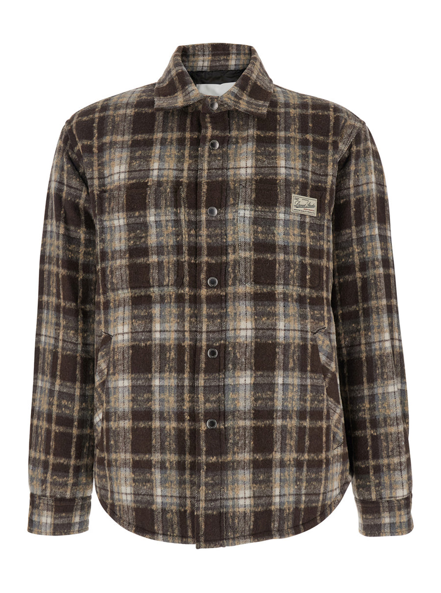 Brown Checkered Flannel Shirt With Patch Polyester