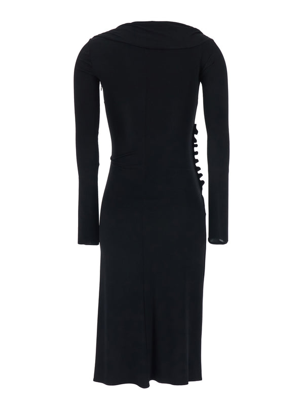 Black Draped Dress With Asymmetric Hem Viscose