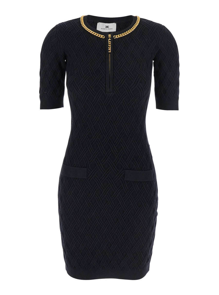 Black Crewneck Dress With Chain Detail Viscose
