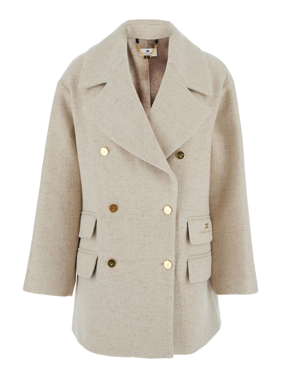 White Coat With Wide Lapels Virgin Wool