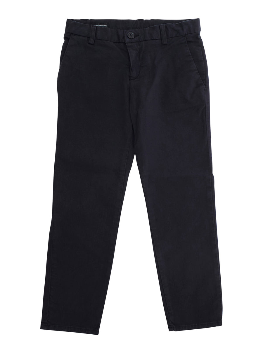 Blue Trousers With Belt Loops And Logo Plate Cotton