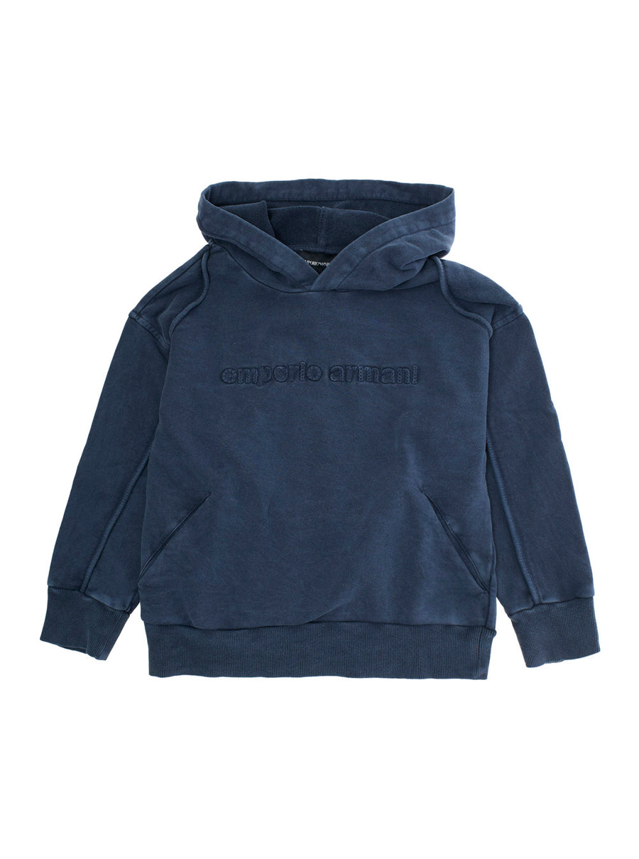 Blue Hoodie With Drawstring Hood Cotton Hoods & Sweatshirts