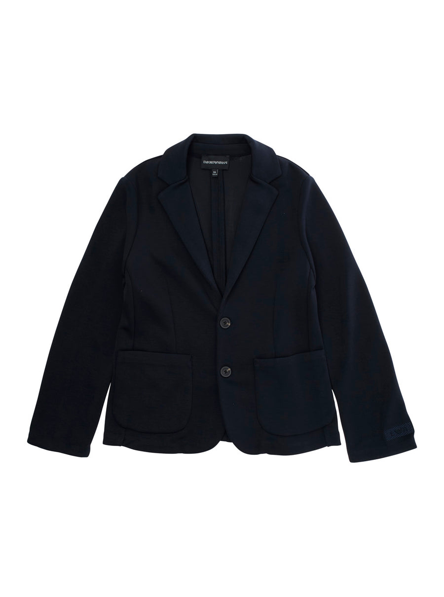 Blue Single-Breasted Jacket With Logo Patch Polyester Blazers