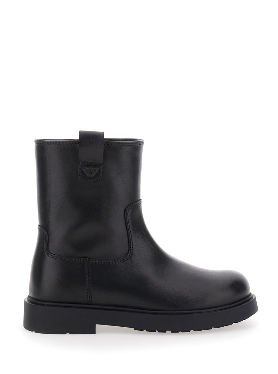Black Leather Boots With Logo Patch Calf