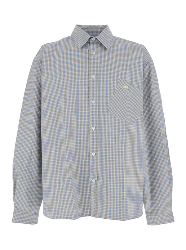 Beige Shirt With Check Motif And Logo Cotton