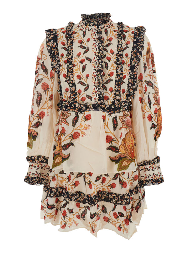 Multicolor Floral Print Ruched Dress Viscose Blend