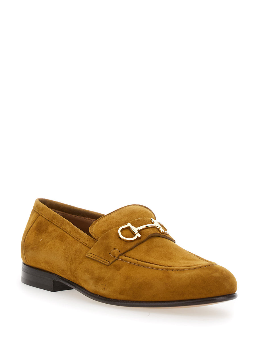 Brown Suede Loafers With Gancini Detail Goat