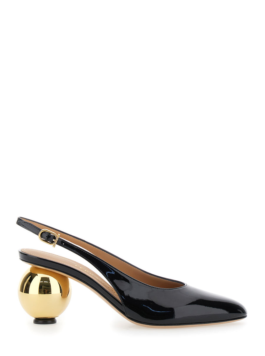 Black Slingback Pumps With Spherical Heel Cow