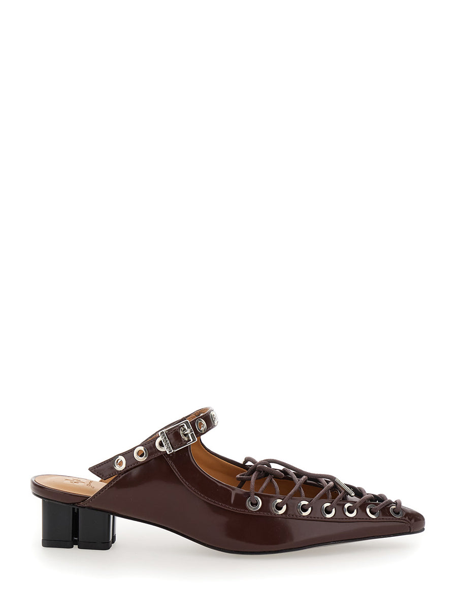 Brown Pointed Toe Sandals With Laces Biobased Polyurethane