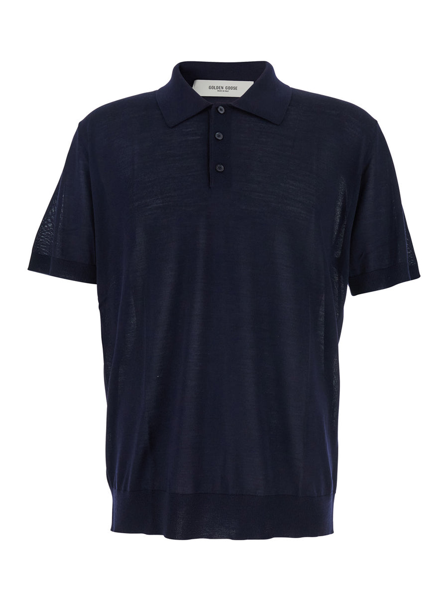 Blue Polo Shirt With Classic Collar Virgin Wool T-shirts