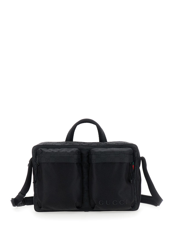 Black Suitcase With Gg Motif Polyamide Luggage & Holdalls
