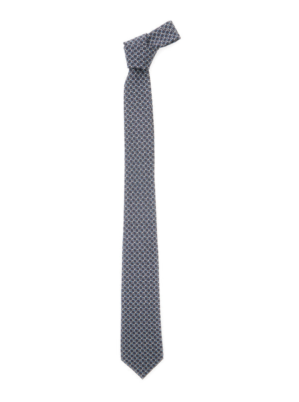 Grey Silk Tie With Horsebit Print Ties & Bow