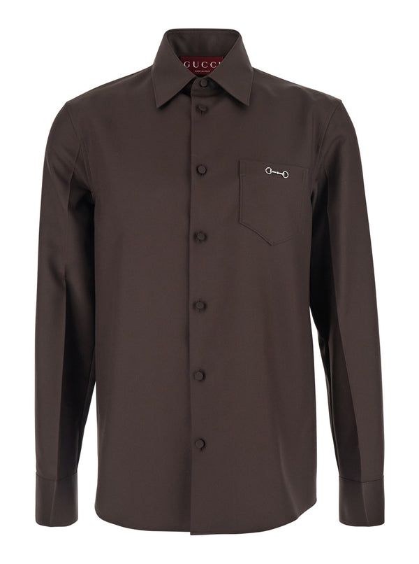 Brown Shirt With Classic Collar And Horsebit Polyester