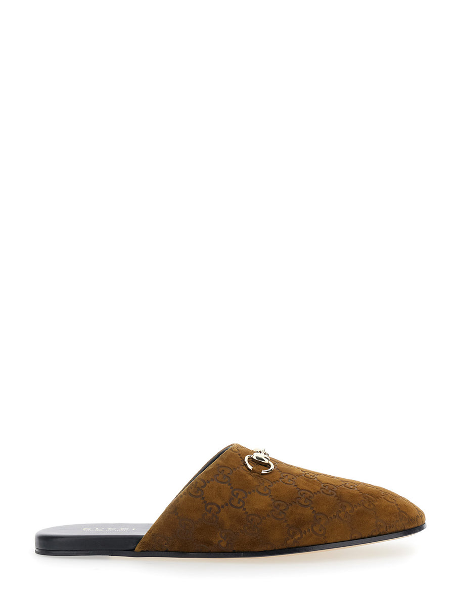 Brown Mule With Horsebit And Gg Motif Calf