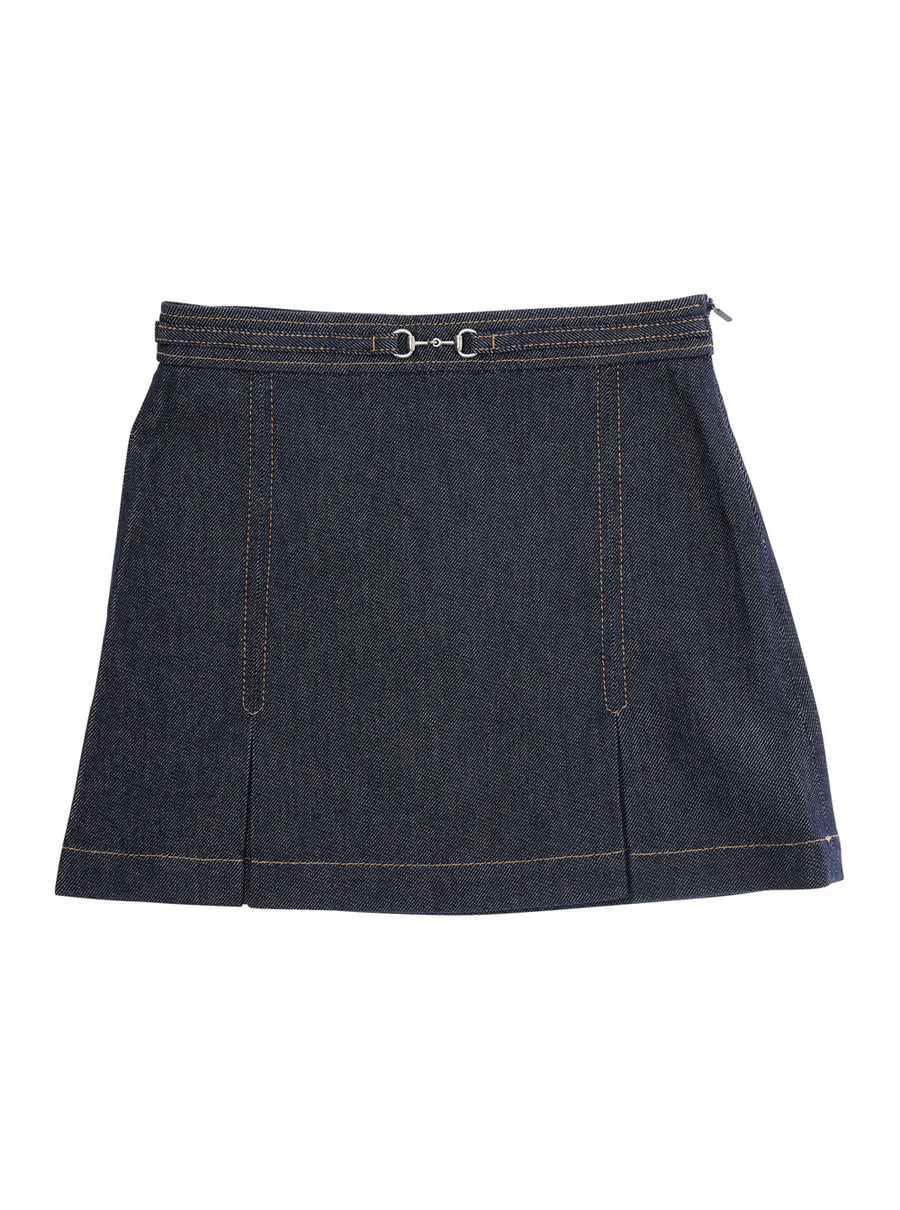 Blue Denim Skirt With Horsebit Detail Cotton