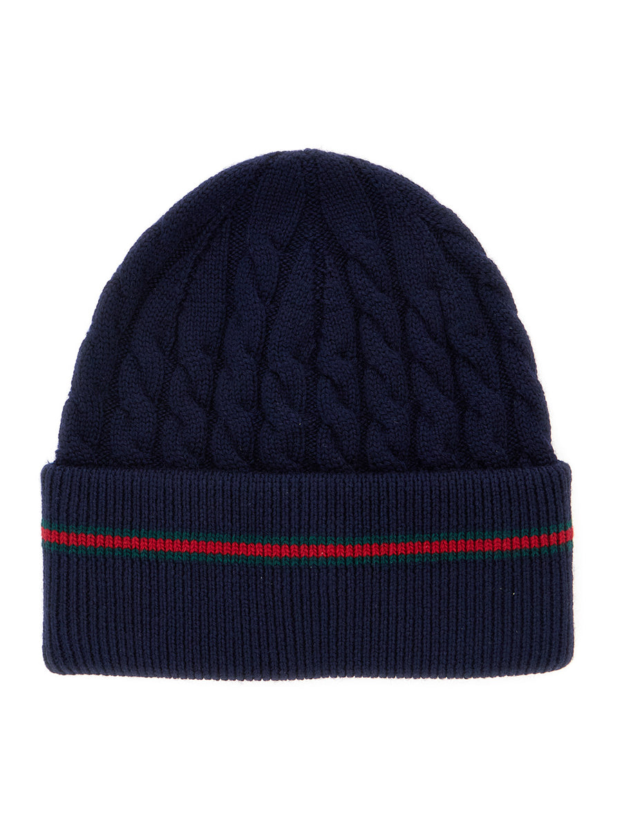 Blue Beanie With Web Detail Wool Hat