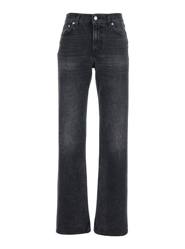Black Denim Jeans With Logo Patch Cotton