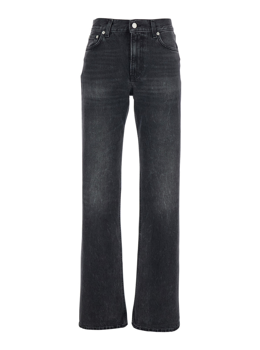 Black Denim Jeans With Logo Patch Cotton