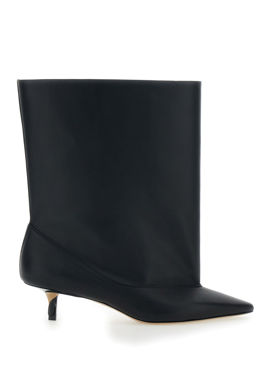 Black Ankle Boots With Pointed Toe Leather