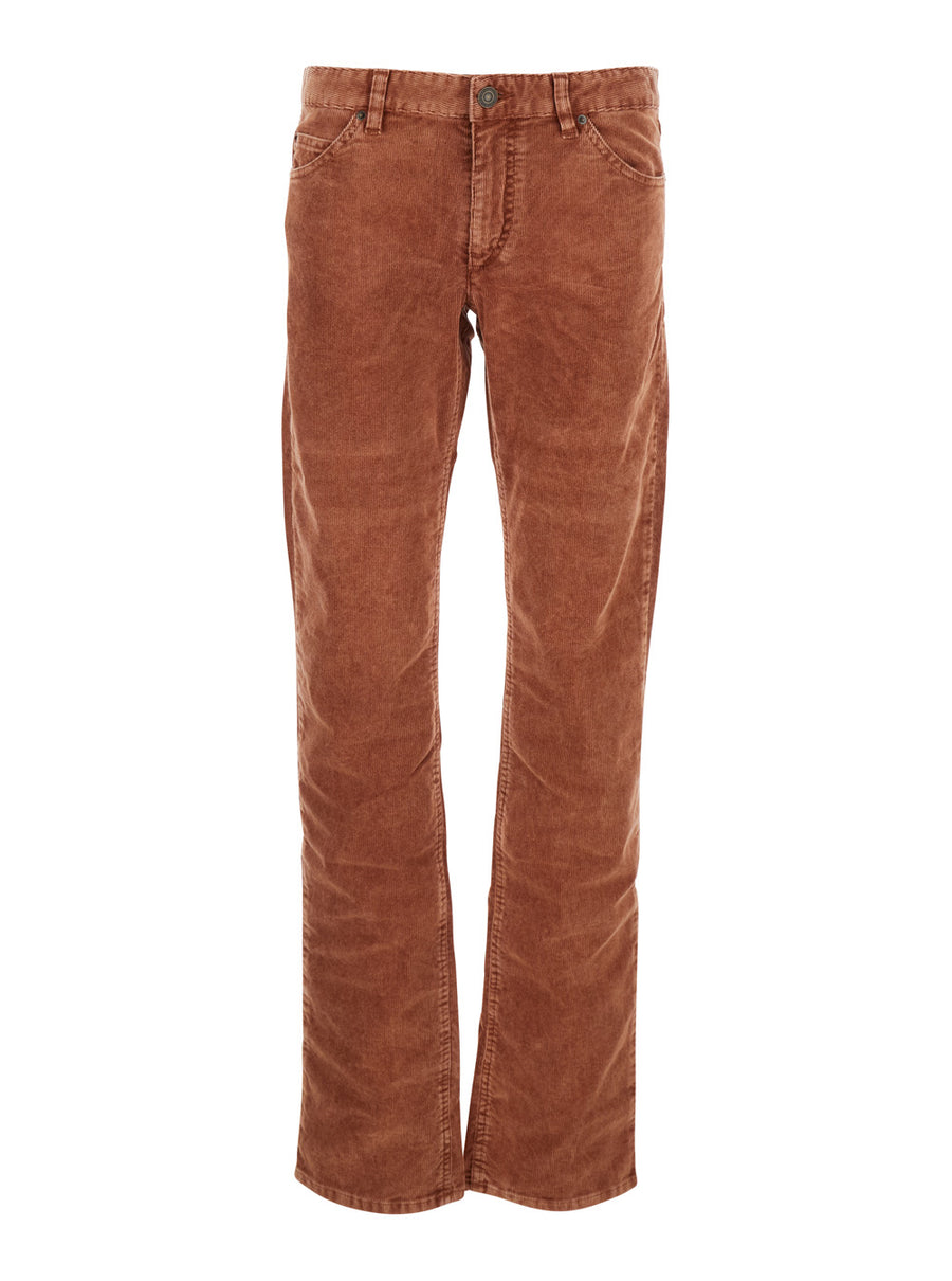 Orange Corduroy Trousers With Belt Loops Cotton