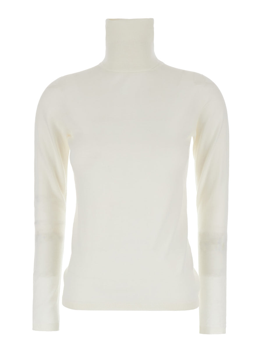 White High Neck Wool Sweater For Women Virgin Tops