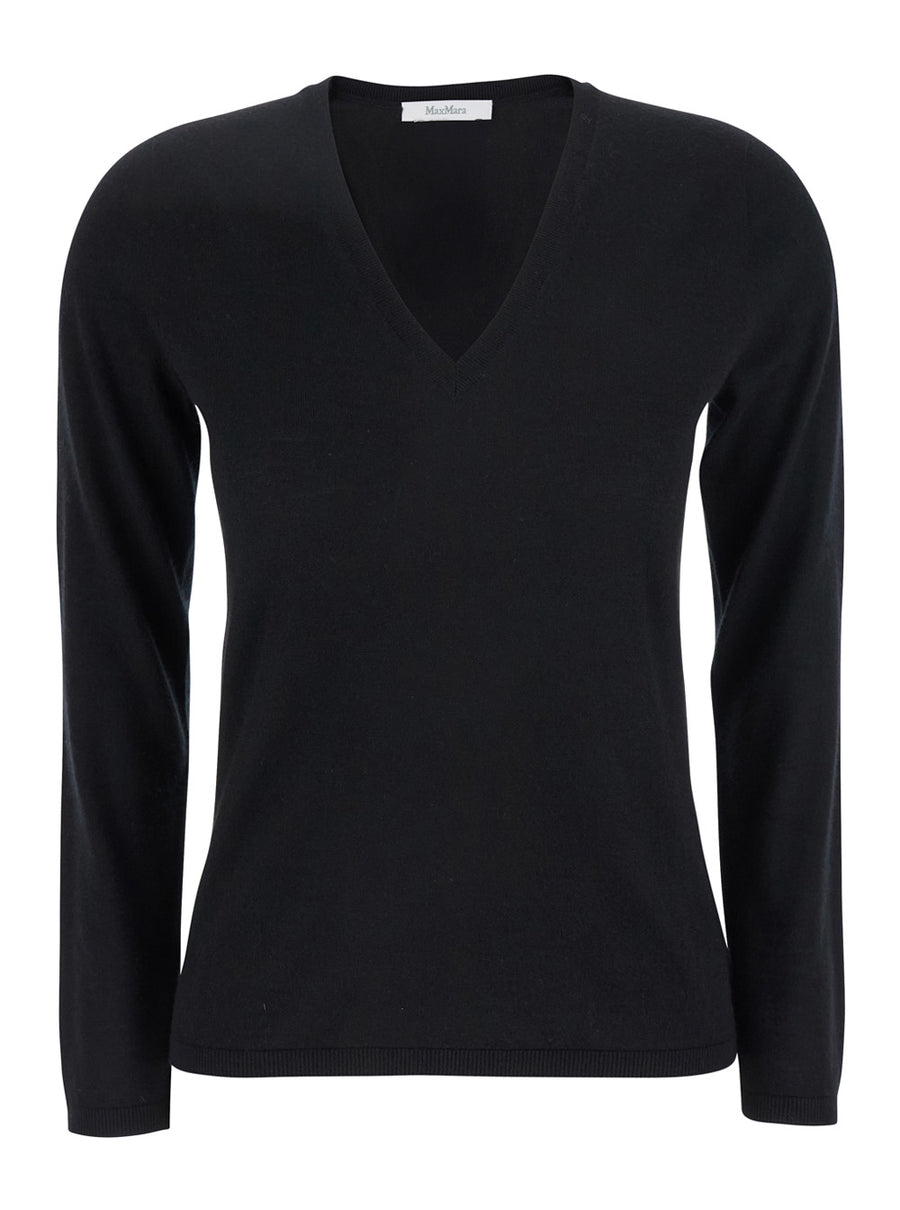 Black Cashmere V-Neck Sweater For Women Tops
