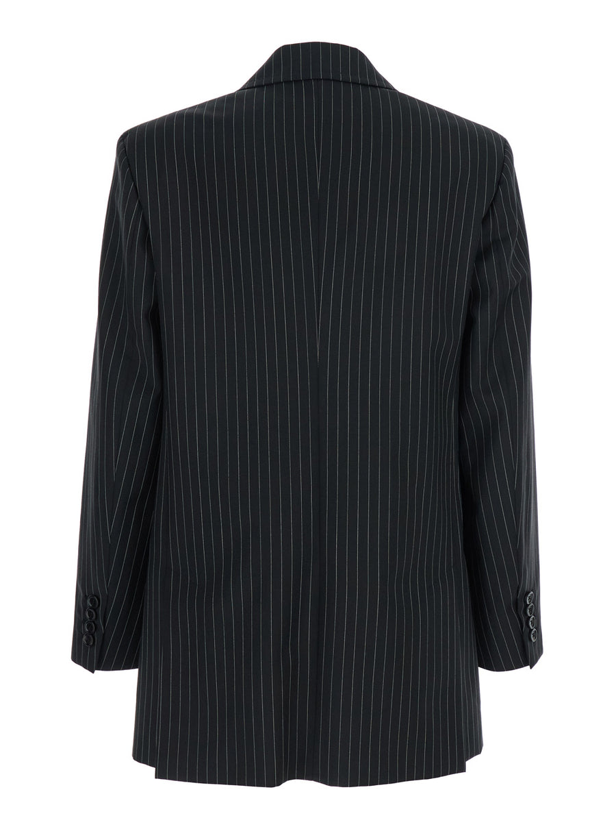 Black Double-Breasted Jacket With Stripes Virgin Wool Blazers