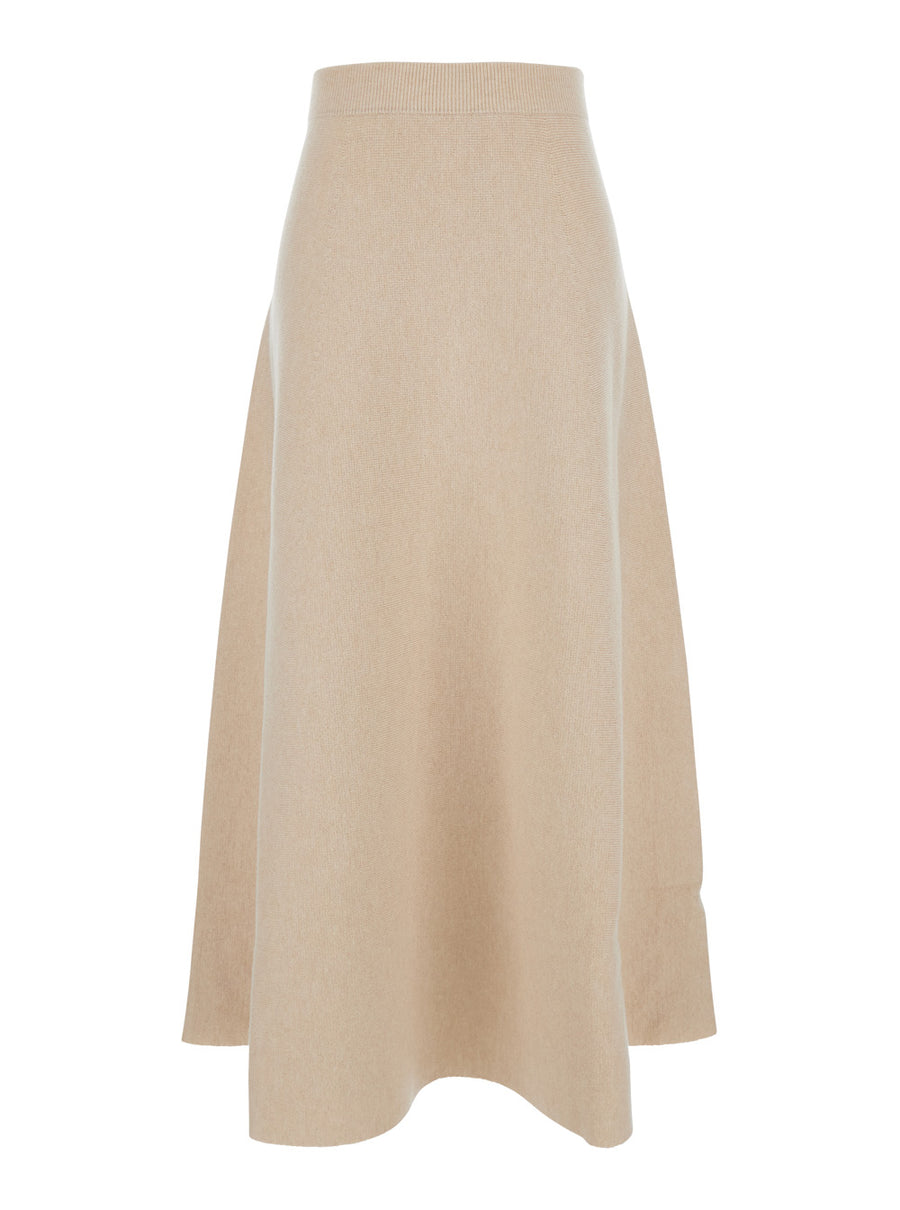 Beige Flared Skirt With Logo Patch Wool