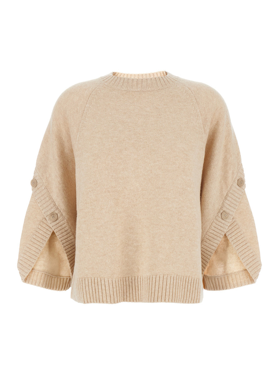 Beige Crewneck Sweater Wool And Cashmere Tops