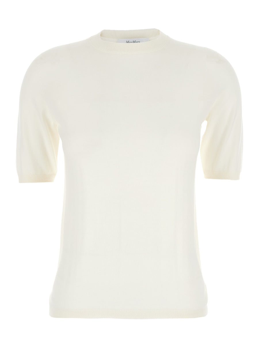 White Crewneck Wool Sweater With Short Sleeves Virgin Tops