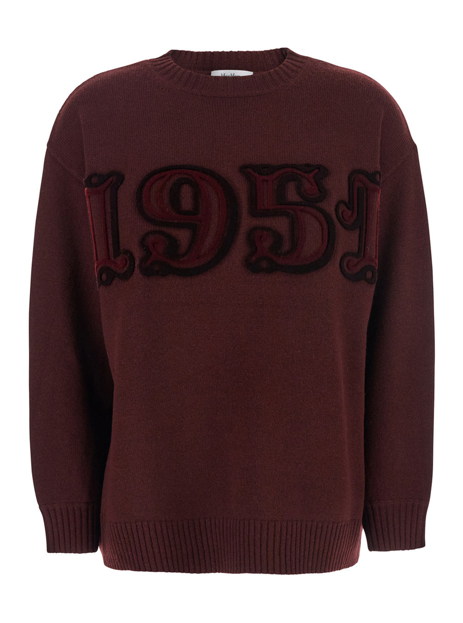 Bordeaux Crew Neck Sweater With Embroidery Wool Tops