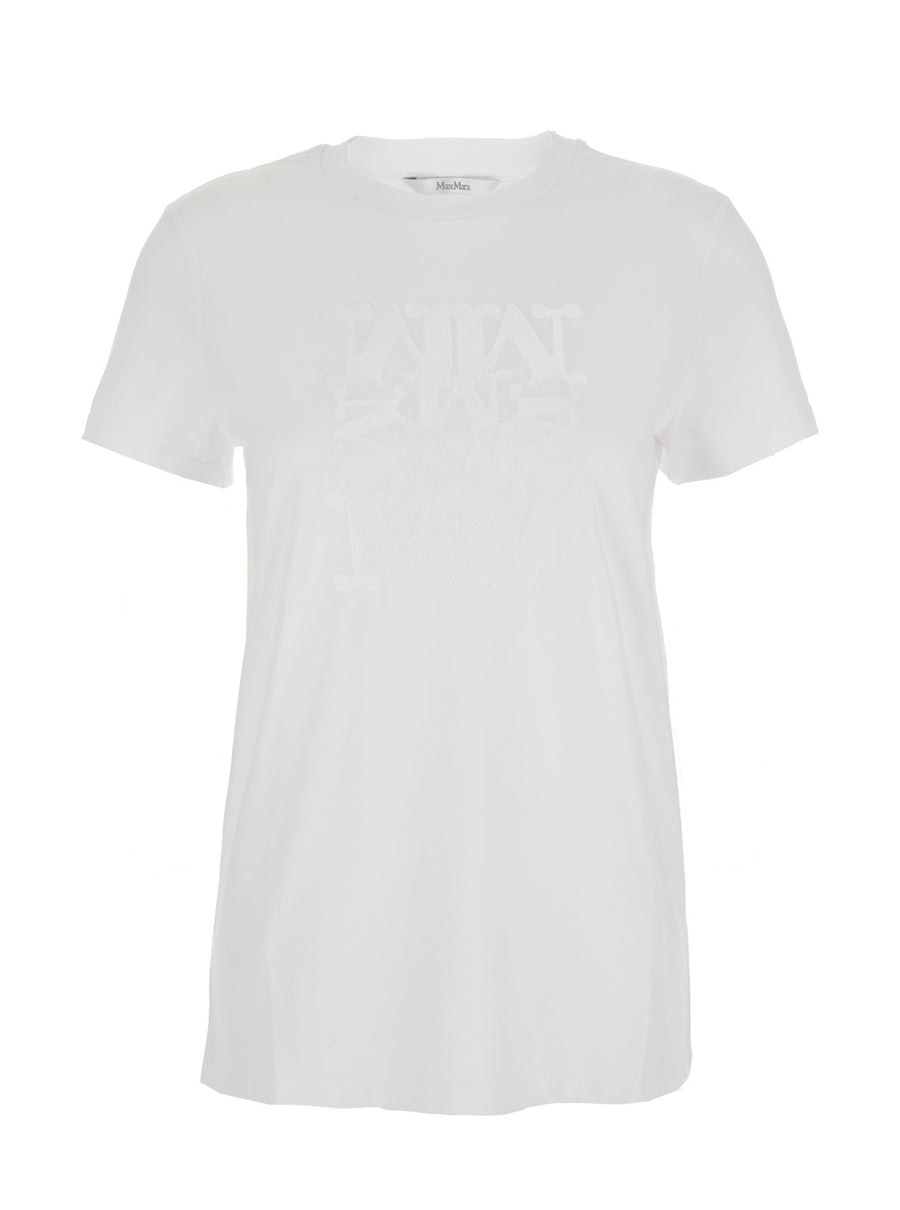 White Crewneck T-Shirt With Tonal Logo Cotton T-shirts & Jerseys