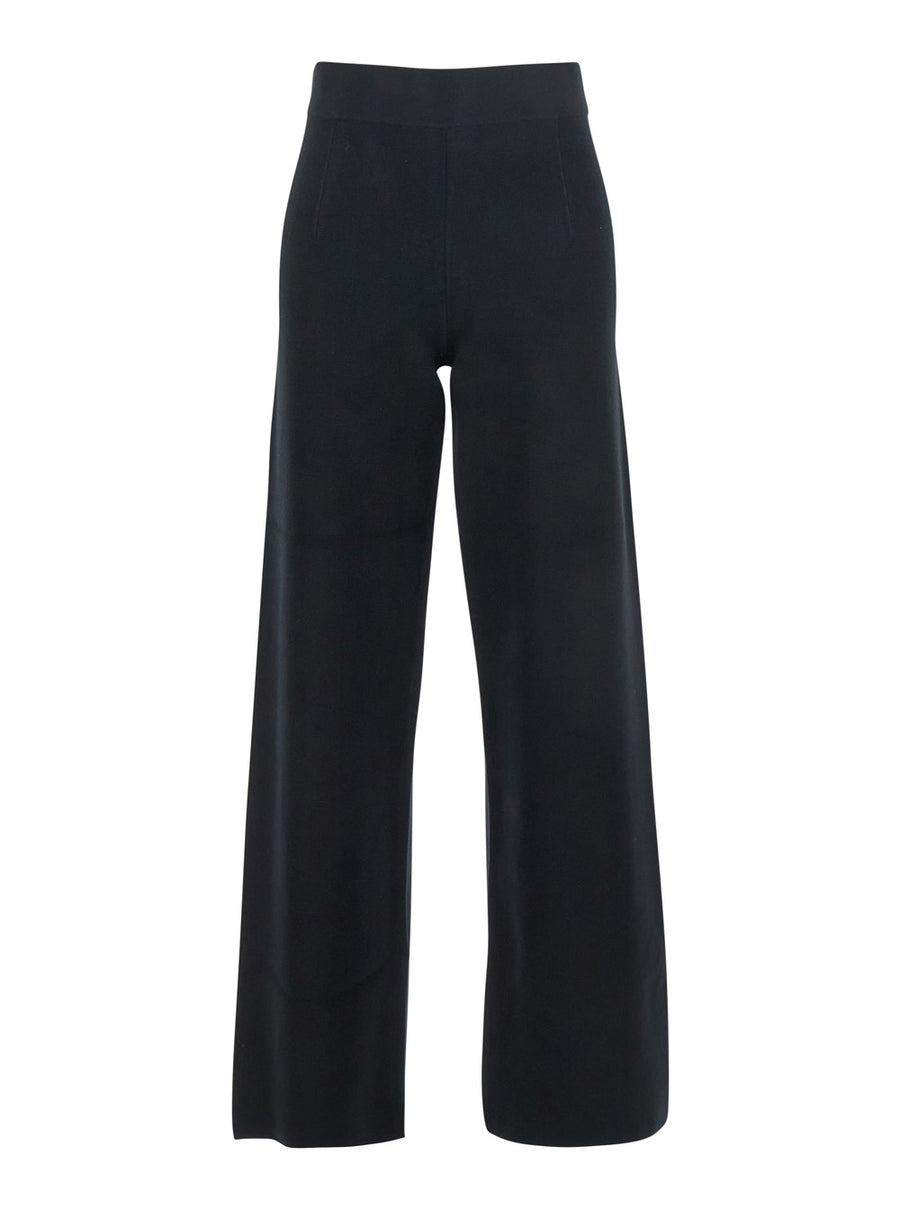 Black Palazzo Pants With Elastic Waist Viscose Trousers