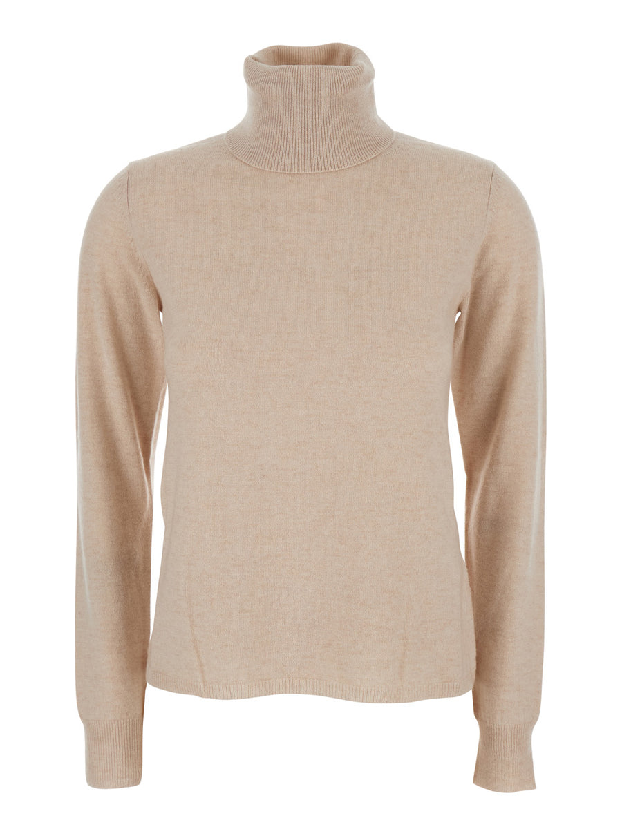 Beige Wool Sweater With Turtleneck Tops