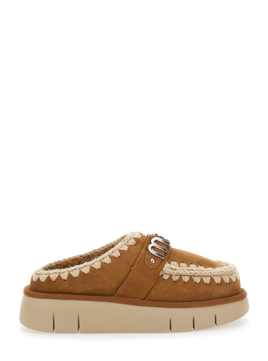 Mules Beige With Logo Lettering Brown Sheep