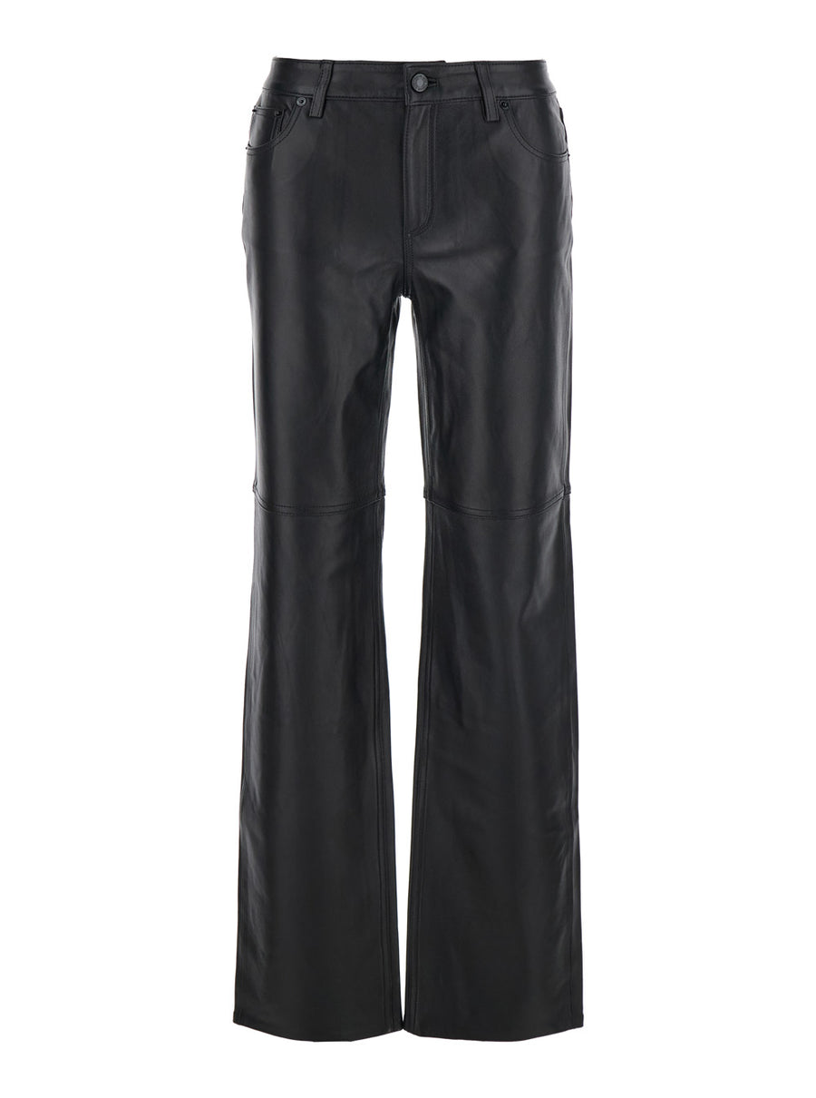 Black Leather Belt Loop Pants For Women Lamb Trousers