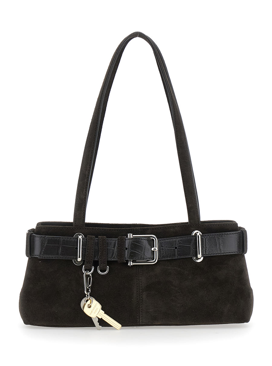 Brown Shoulder Bag With Belt And Pendant Cow