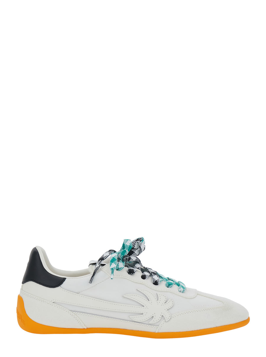White Low Top Sneakers With Logo Patch Calf Trainers