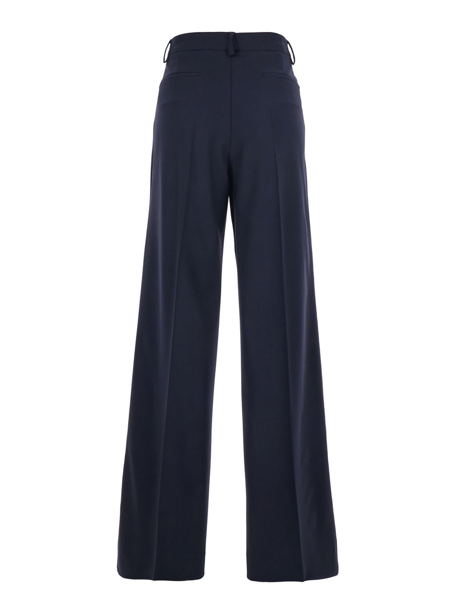Blue Pants With Front Button And Zip Closure Cotton Trousers
