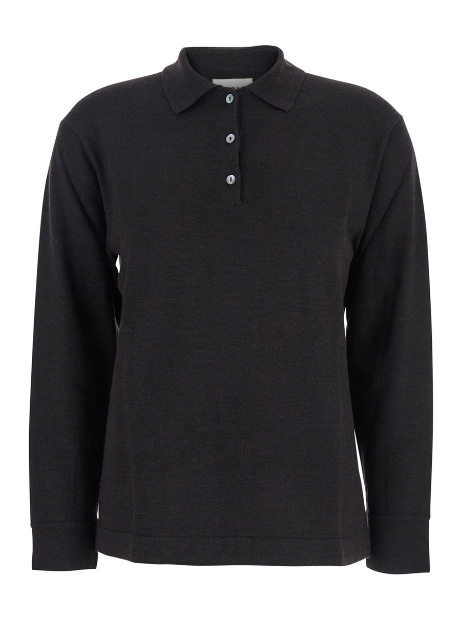 Brown Polo Shirt With Classic Collar Wool T-shirts & Jerseys