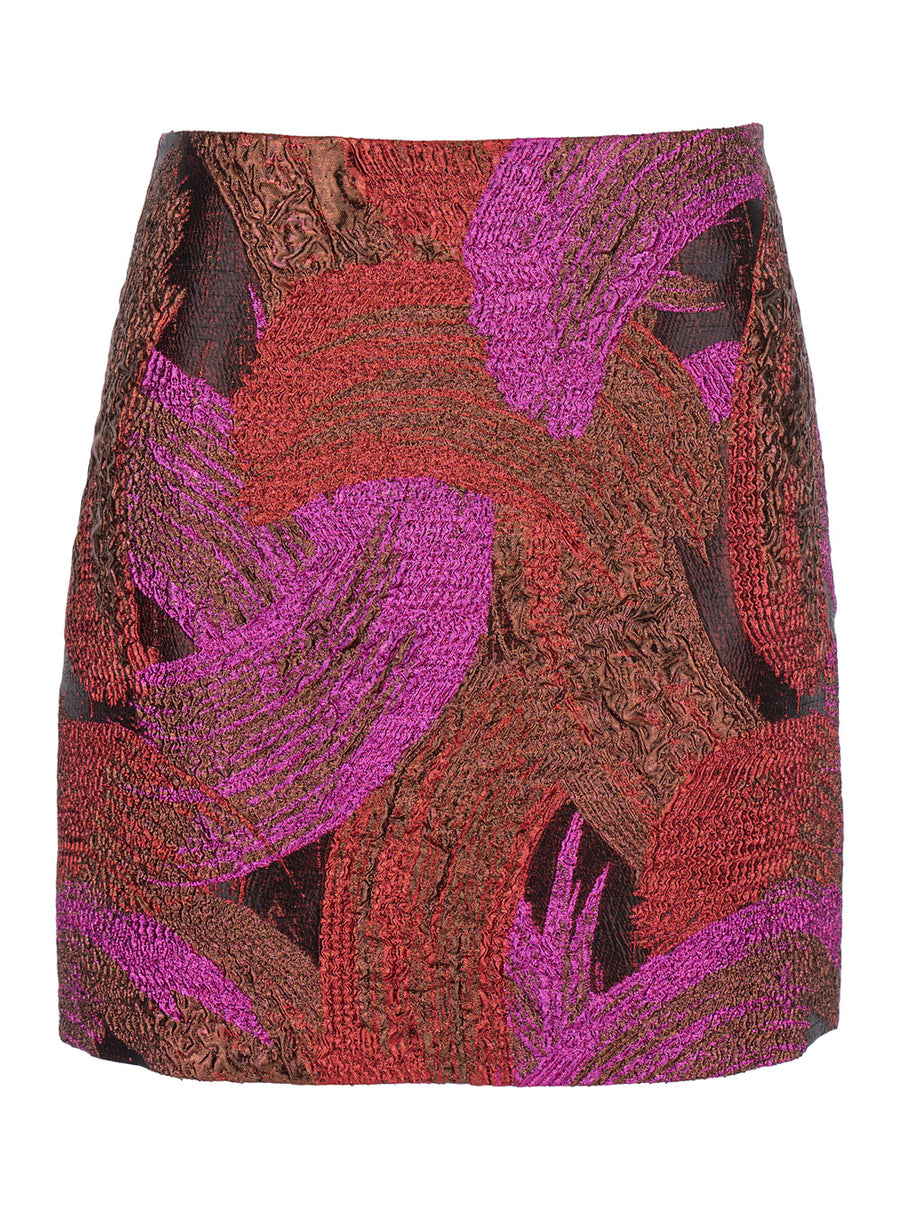 Fuchsia Mini Skirt With Broccato Motif Metallic Fibers