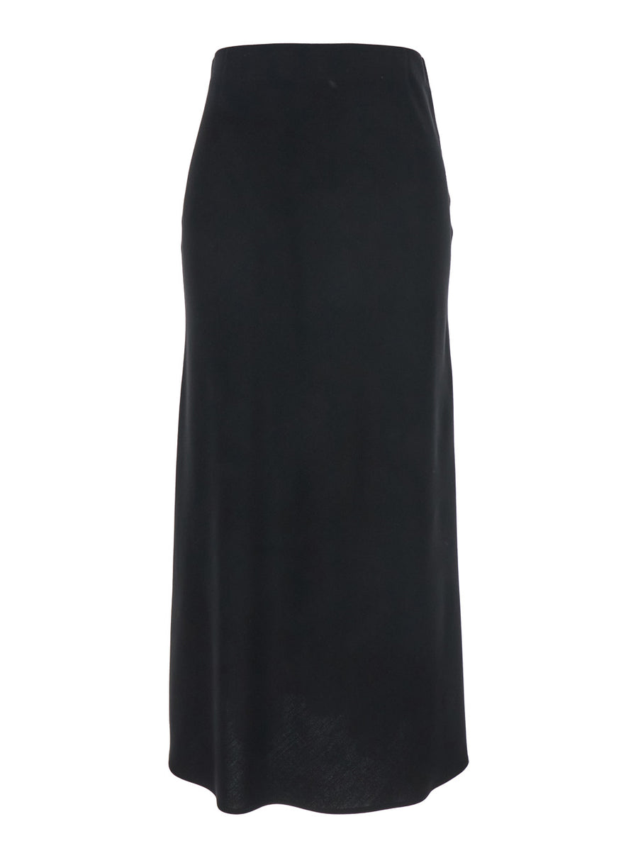 Black Midi Skirt With Concealed Zip Closure Cotton