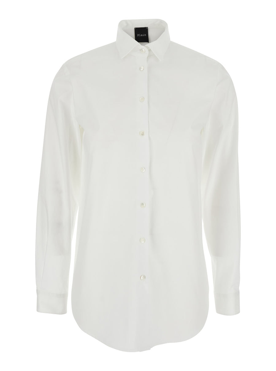 Classic White Cotton Shirt With Curved Hem Blouses