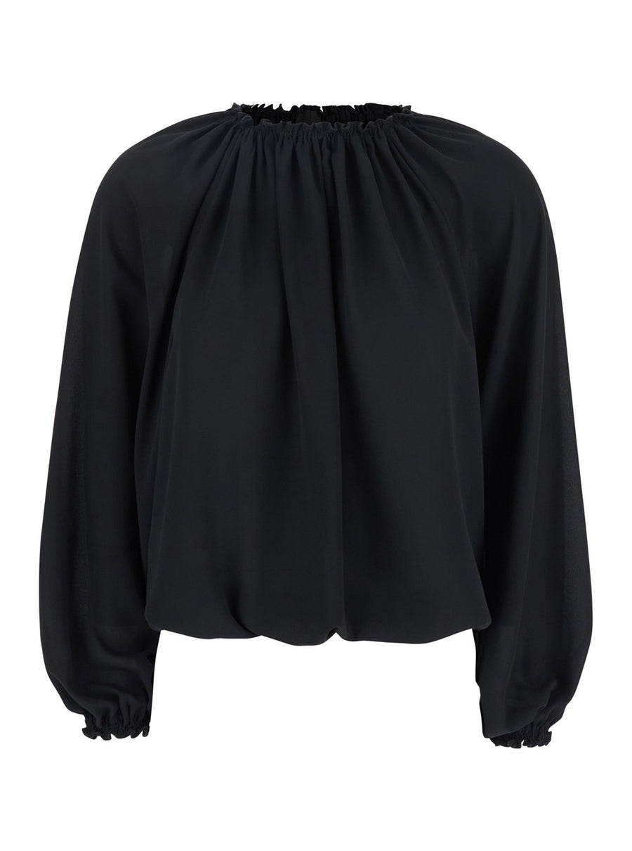 Black Dropped Shoulders Top Polyester Tops