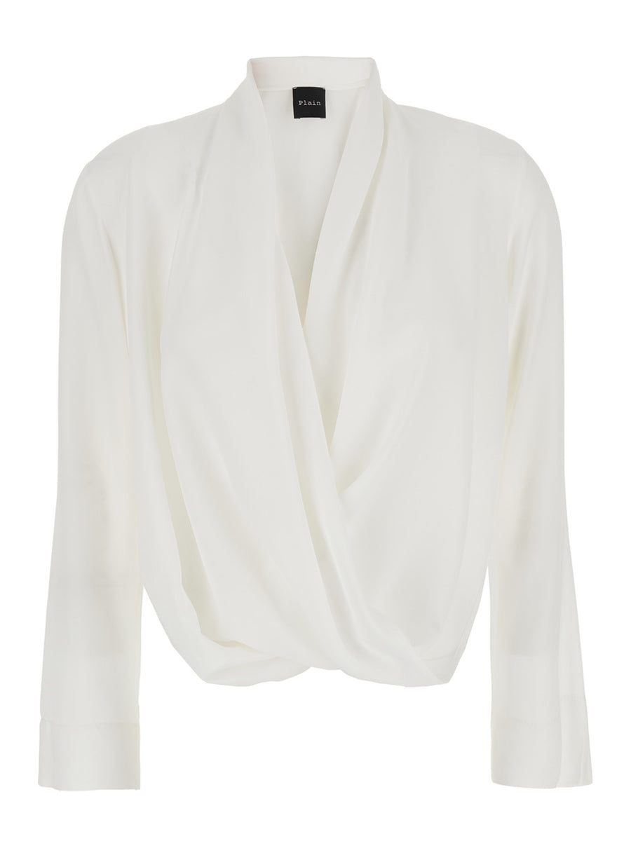 White Blouse With Ruffle Details Acetate Blouses