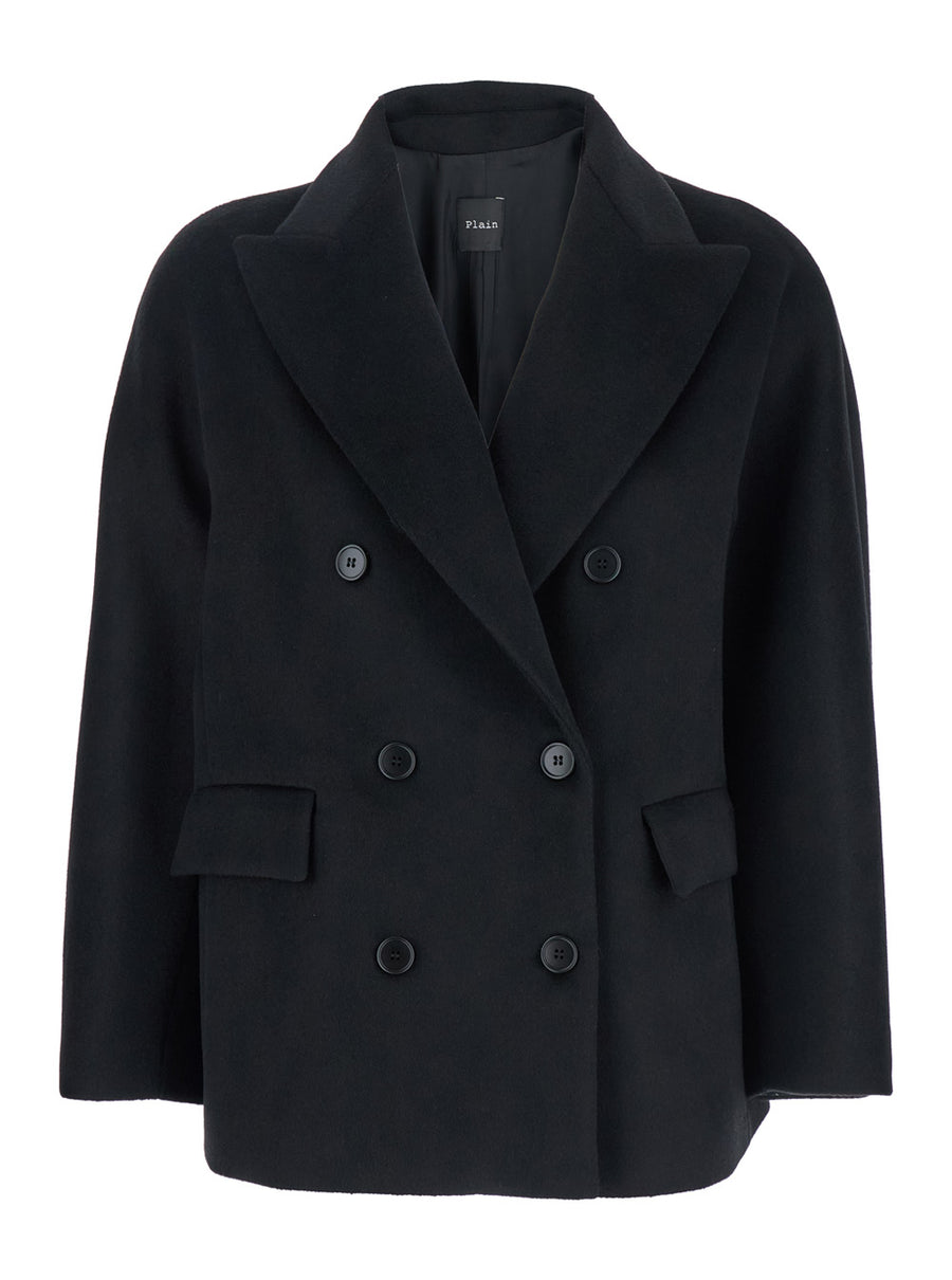 Black Double-Breasted Wool Jacket Coat